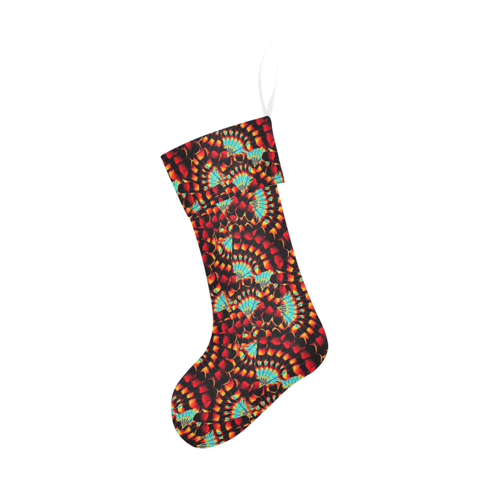 Hawk Feathers Fire and Turquoise Christmas Stocking