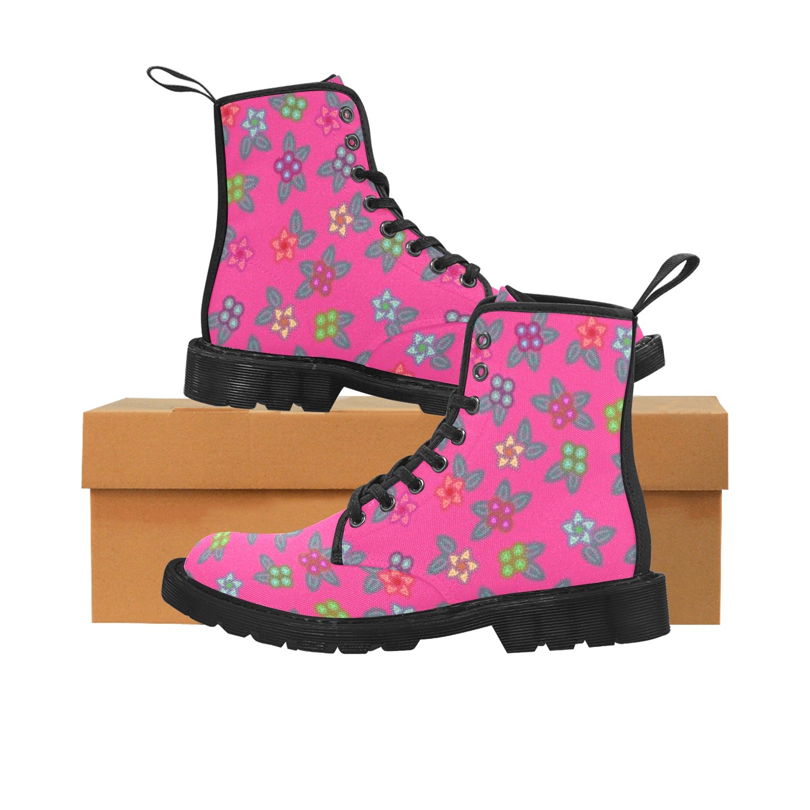 Berry Flowers Boots for Women (Black)