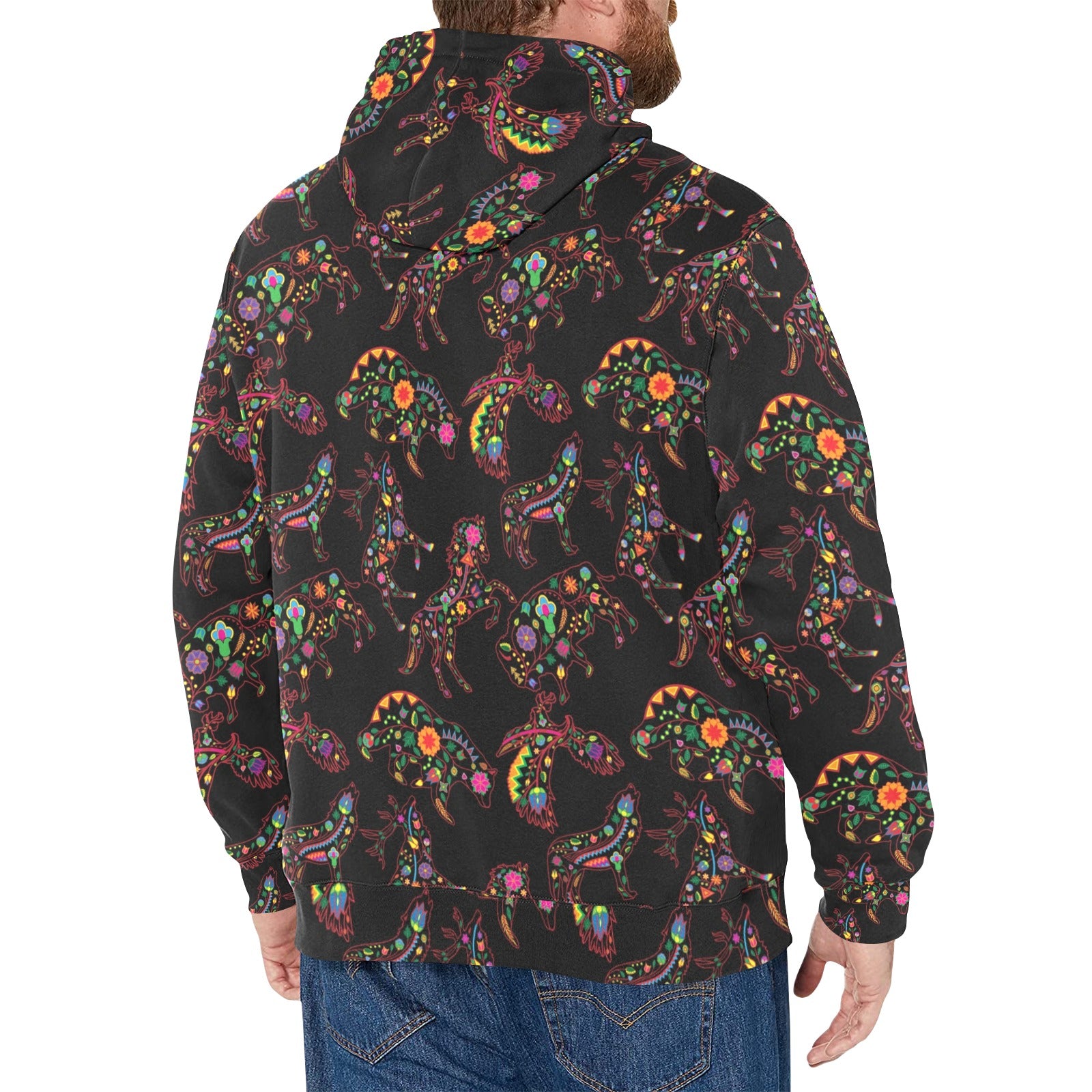 Neon Floral Animals Men's Long Sleeve Fleece Hoodie