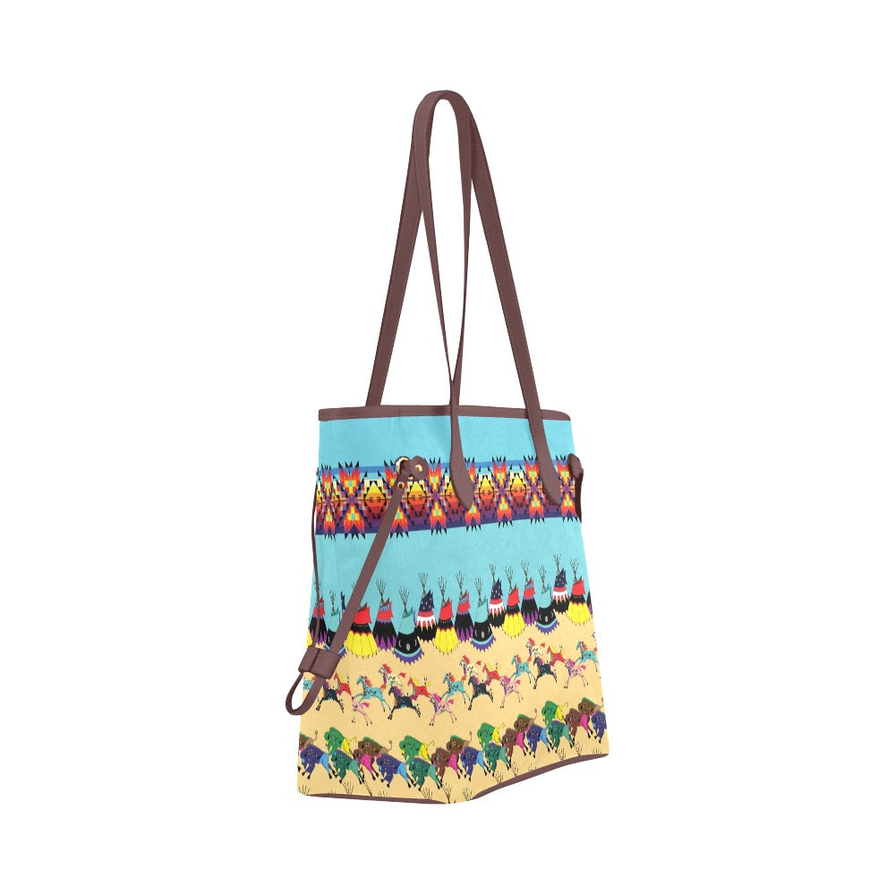 Horses and Buffalo Ledger Torquoise Clover Canvas Tote Bag