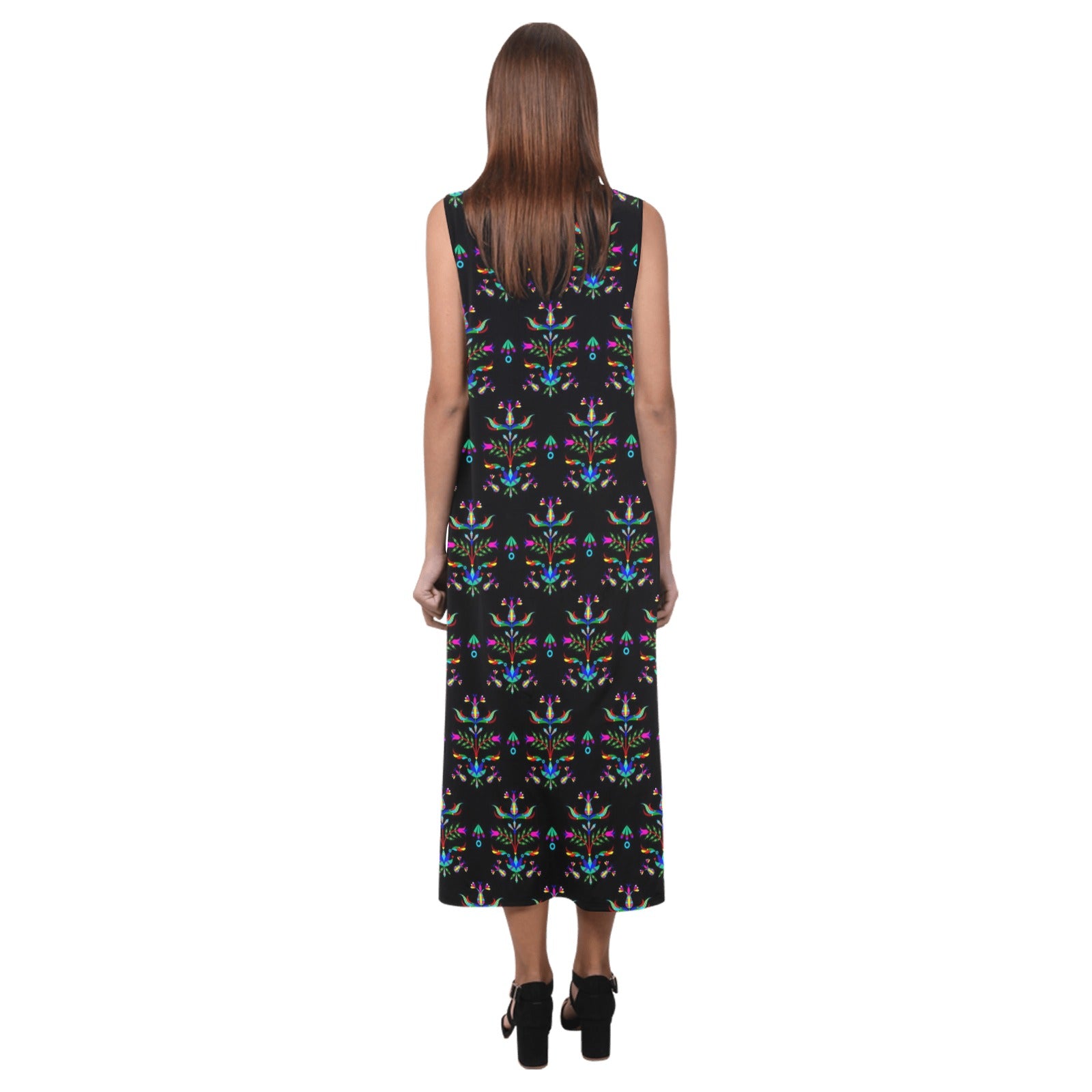 Dakota Damask Black Phaedra Sleeveless Open Fork Long Dress