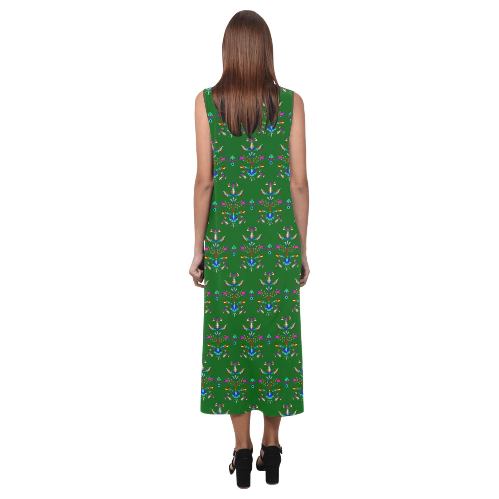 Dakota Damask Green Phaedra Sleeveless Open Fork Long Dress