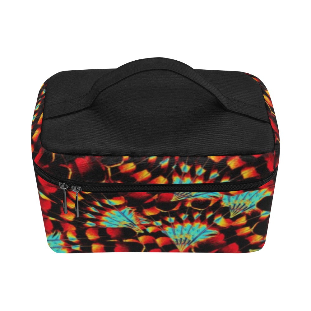 Hawk Feathers Fire and Turquoise Cosmetic Bag/Large