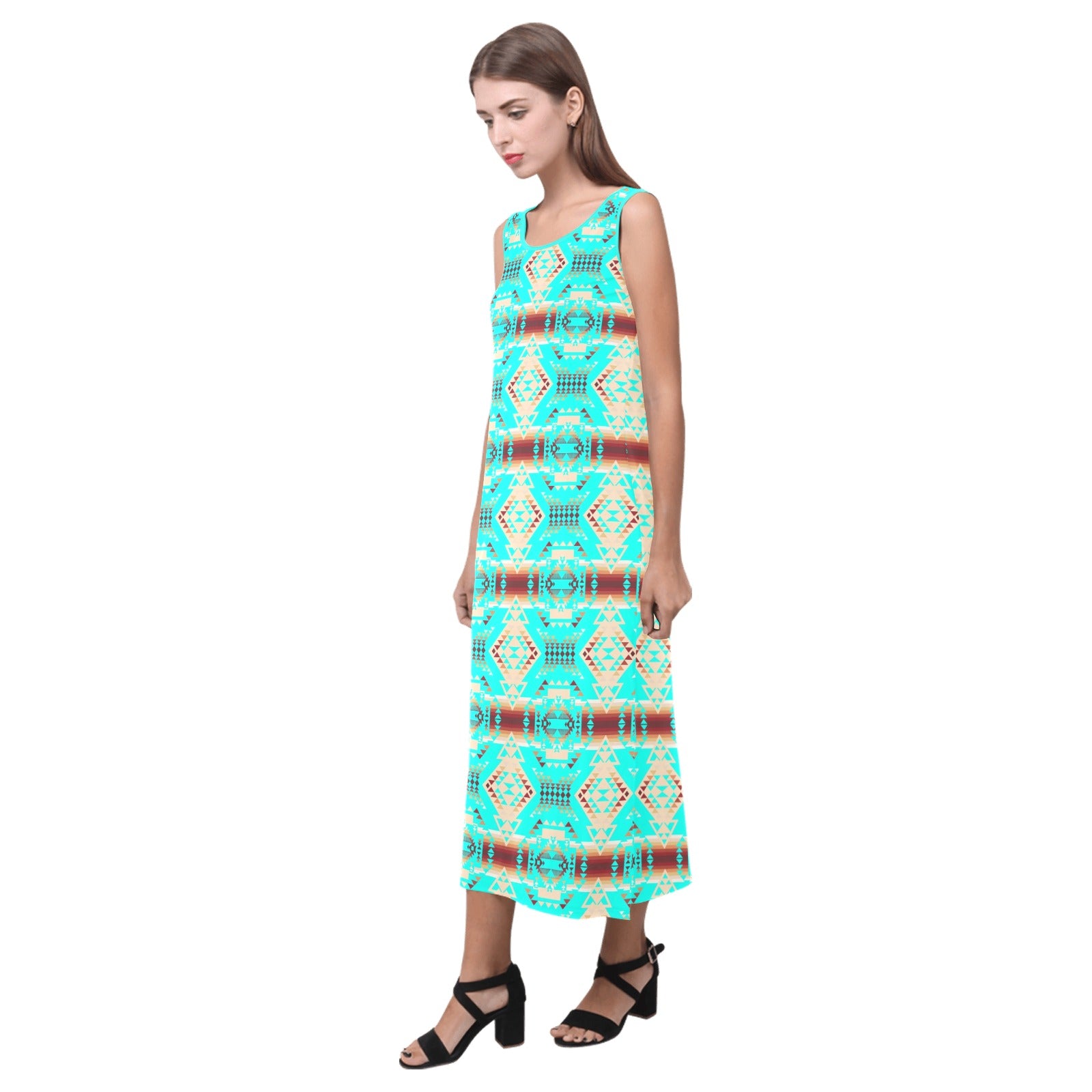 Gathering Earth Turquoise Phaedra Sleeveless Open Fork Long Dress