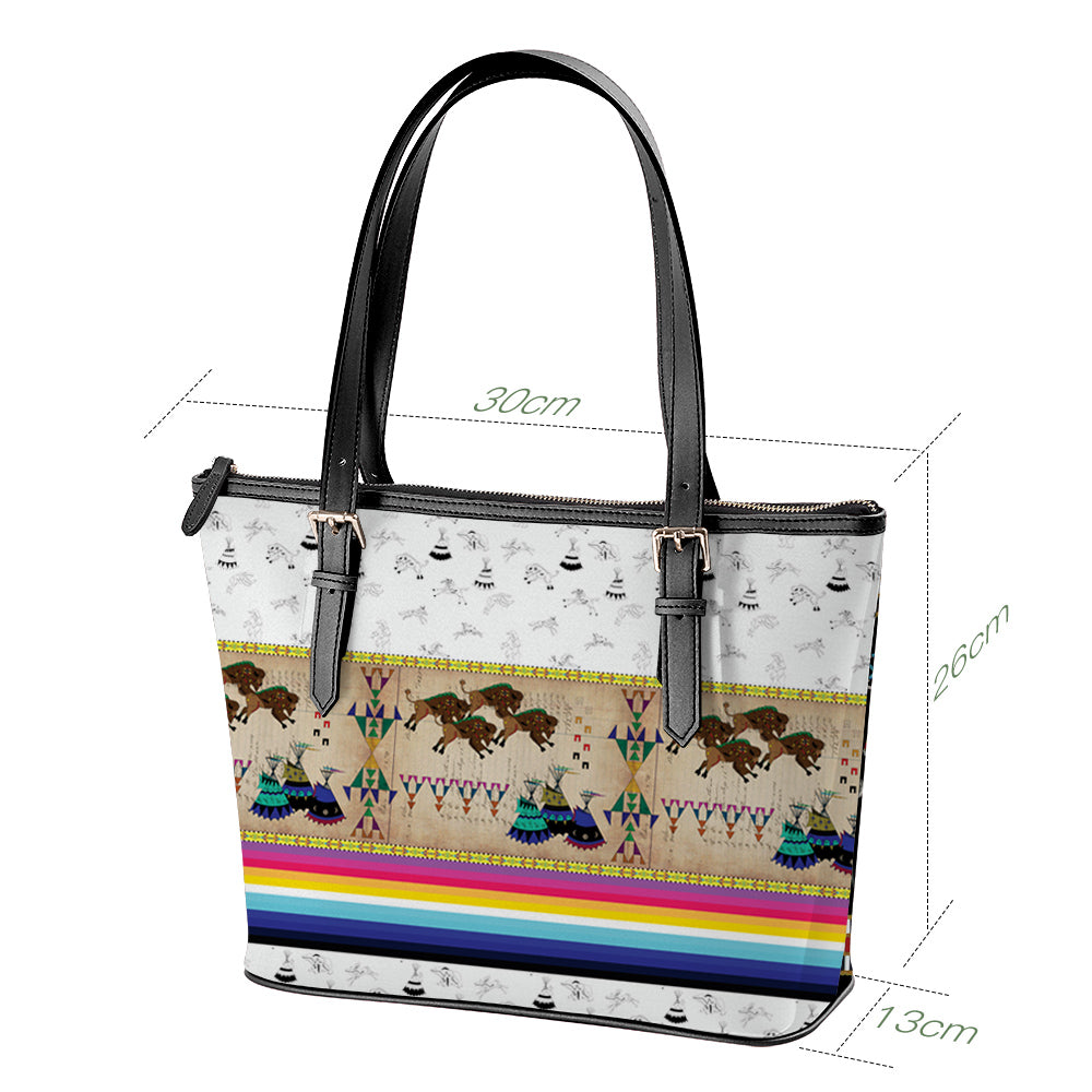 Buffalos Running White Clay Large Tote Shoulder Bag