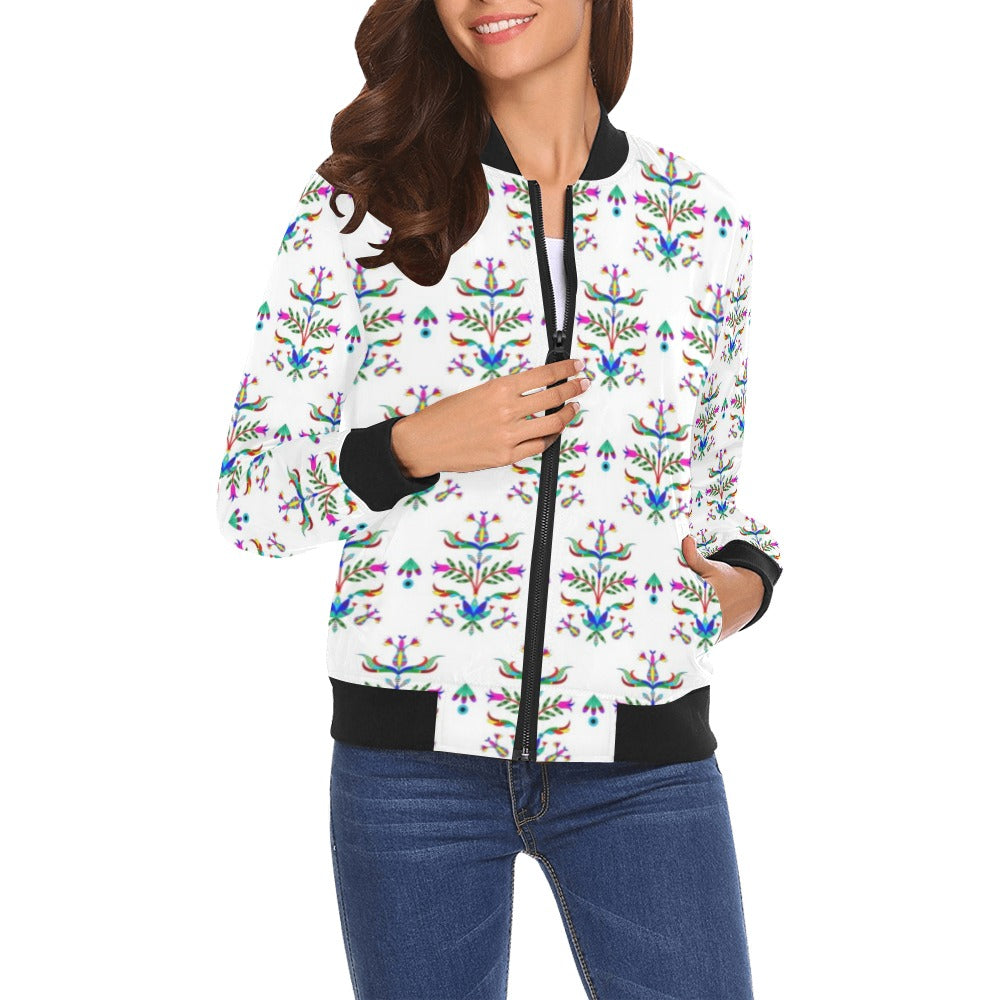 Dakota Damask White All Over Print Bomber Jacket for Women