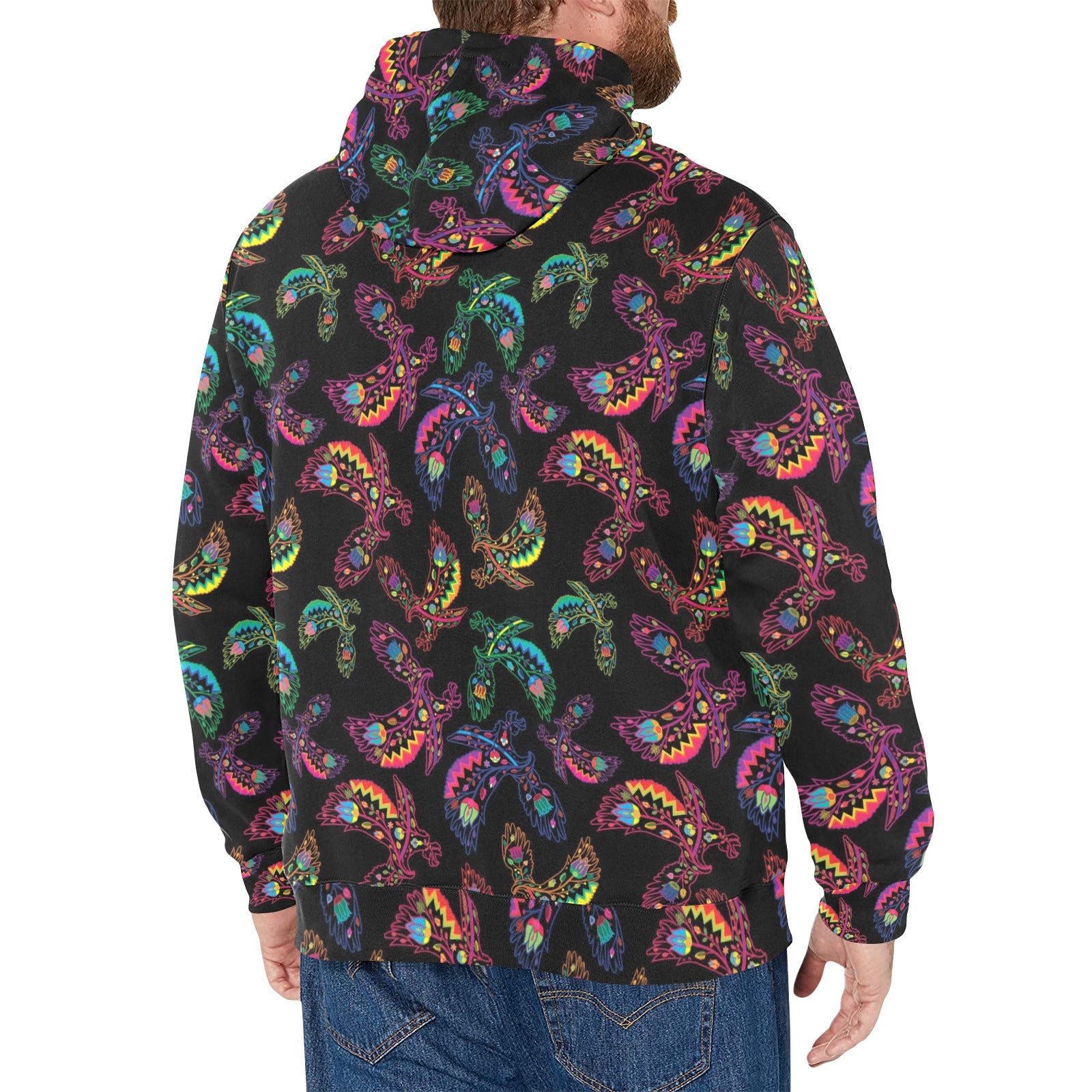 Neon Floral Eagles Men's Long Sleeve Fleece Hoodie