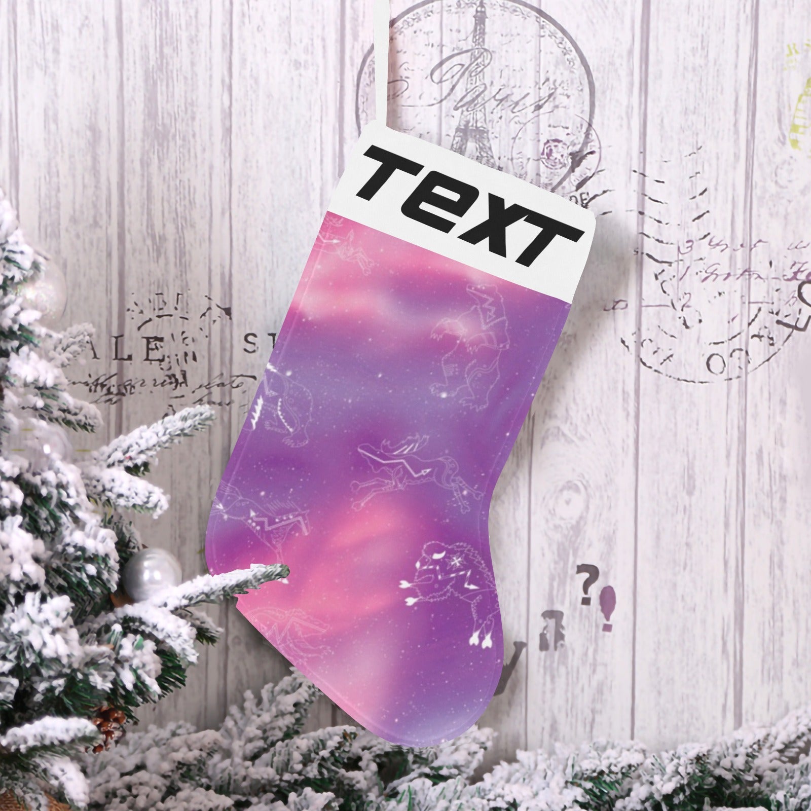 Animal Ancestors 7 Aurora Gases Pink and Purple Christmas Stocking (Custom Text on The Top)