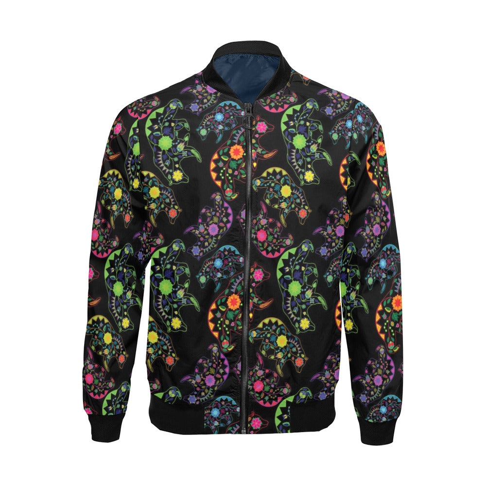 Neon Floral Bears Bomber Jacket for Men