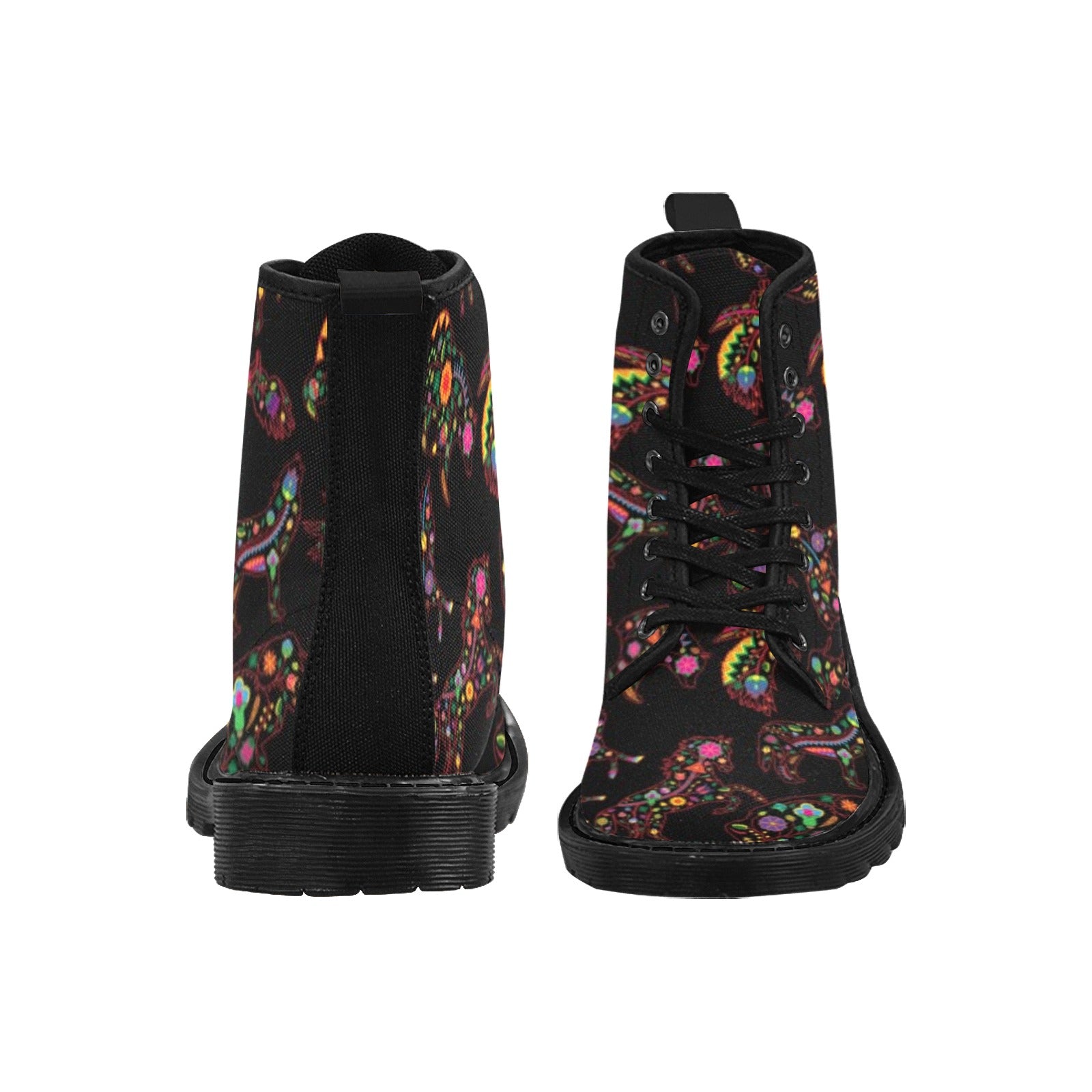 Neon Floral Animals Boots for Women (Black)