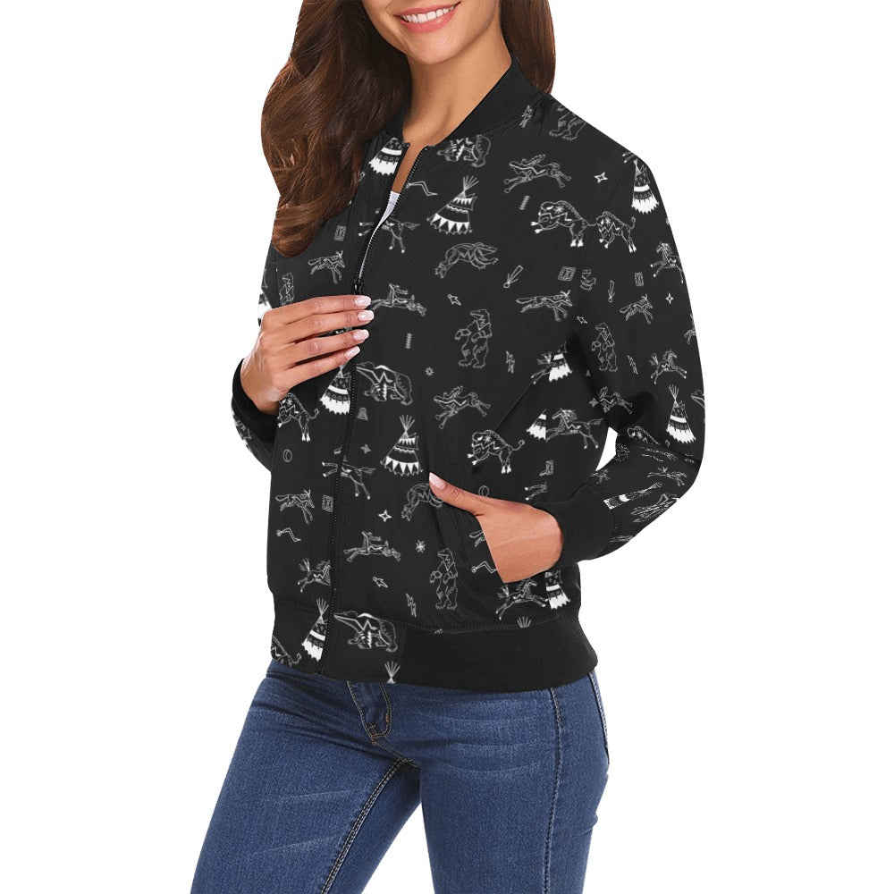 Ledger Dabbles Black Bomber Jacket for Women