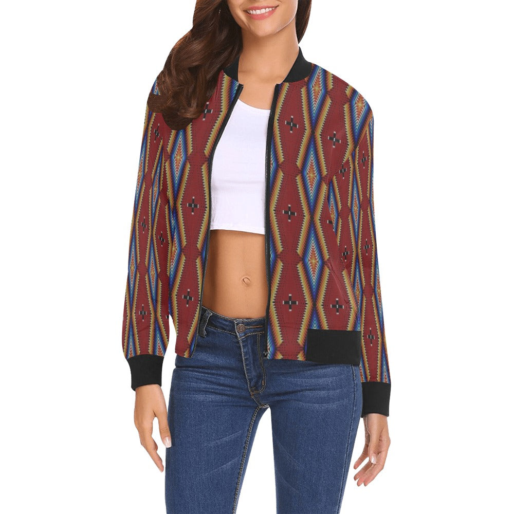 Diamond in the Bluff Red All Over Print Bomber Jacket for Women