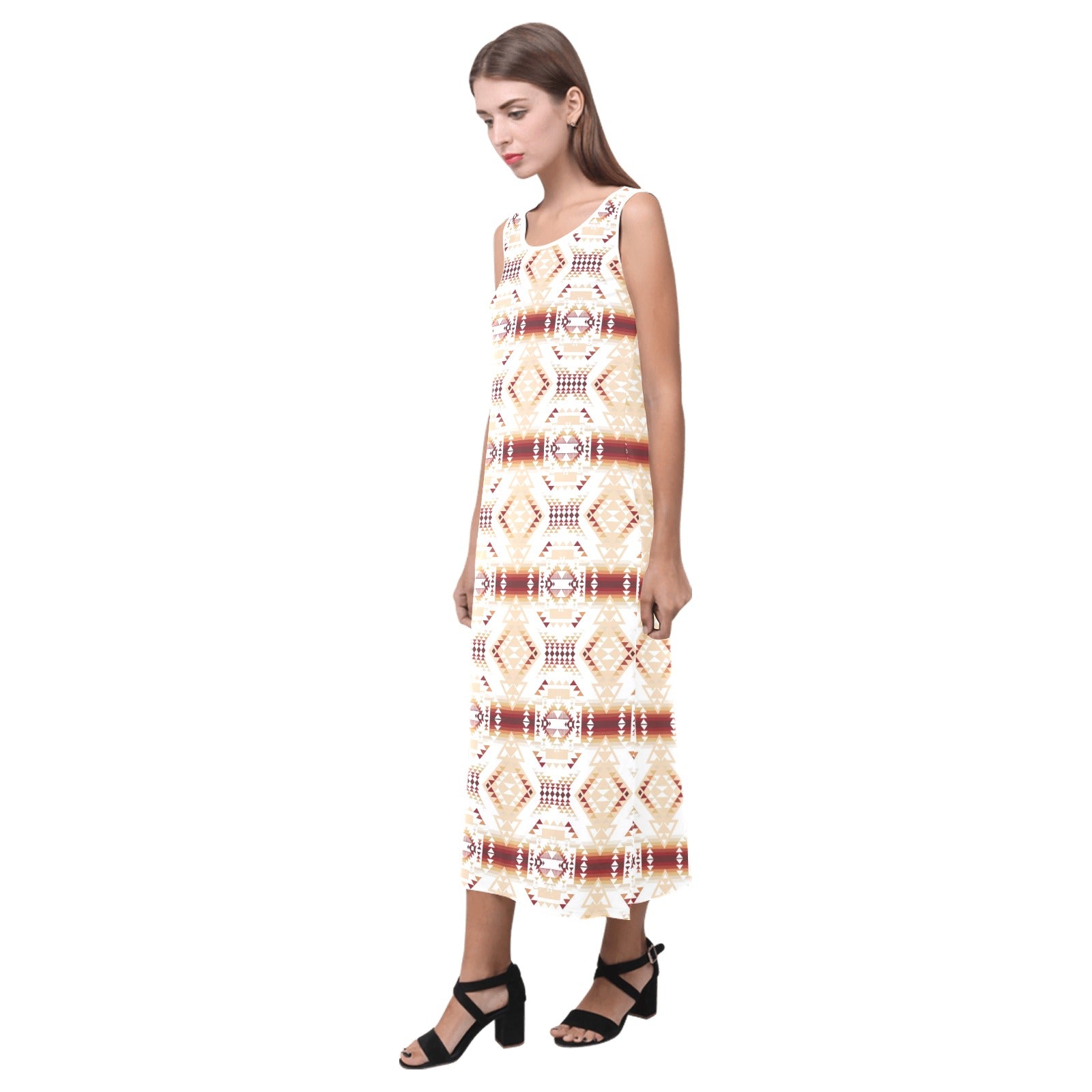 Gathering Clay Phaedra Sleeveless Open Fork Long Dress