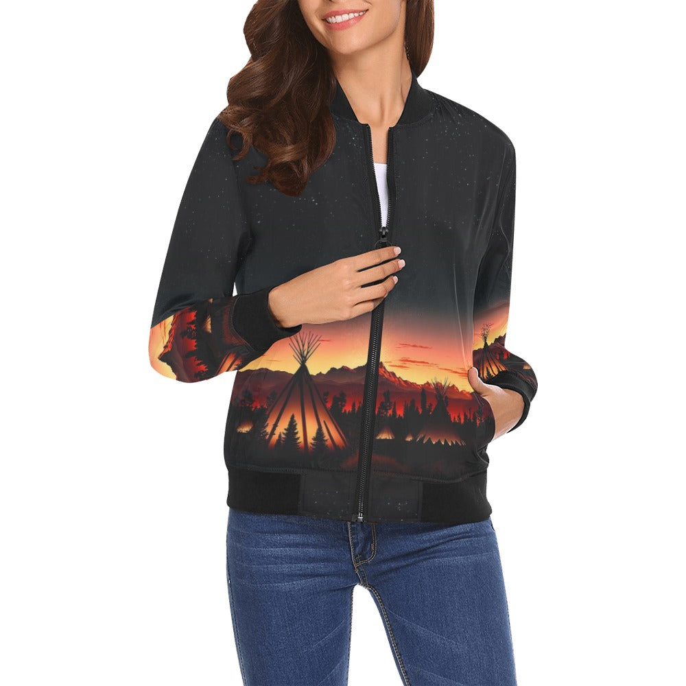 Sunset Tipis Bomber Jacket for Women (Model H19)