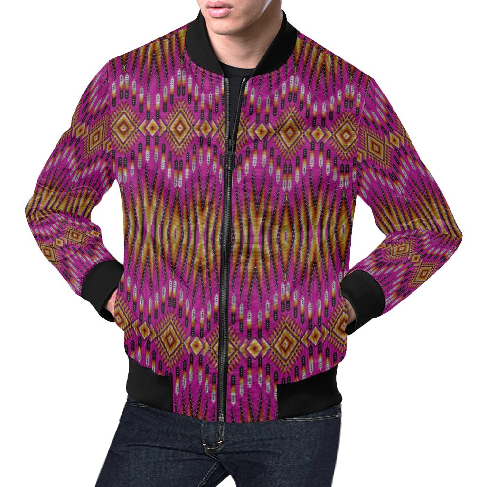 Fire Feather Pink All Over Print Bomber Jacket for Men