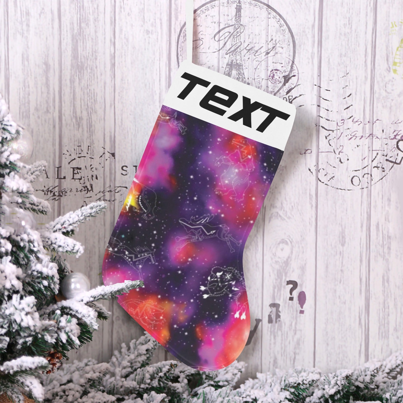 Animal Ancestors 9 Cosmic Swirl Purple and Red Christmas Stocking (Custom Text on The Top)