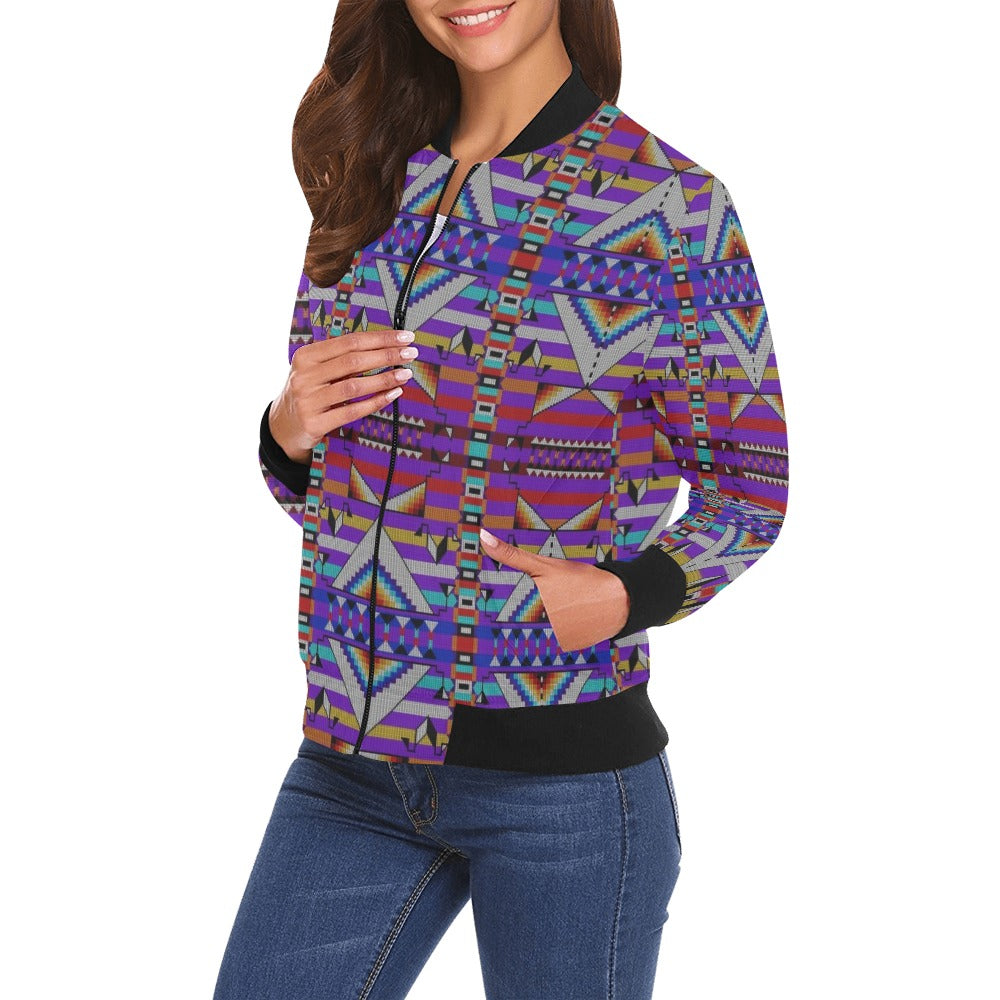 Medicine Blessing Purple All Over Print Bomber Jacket for Women