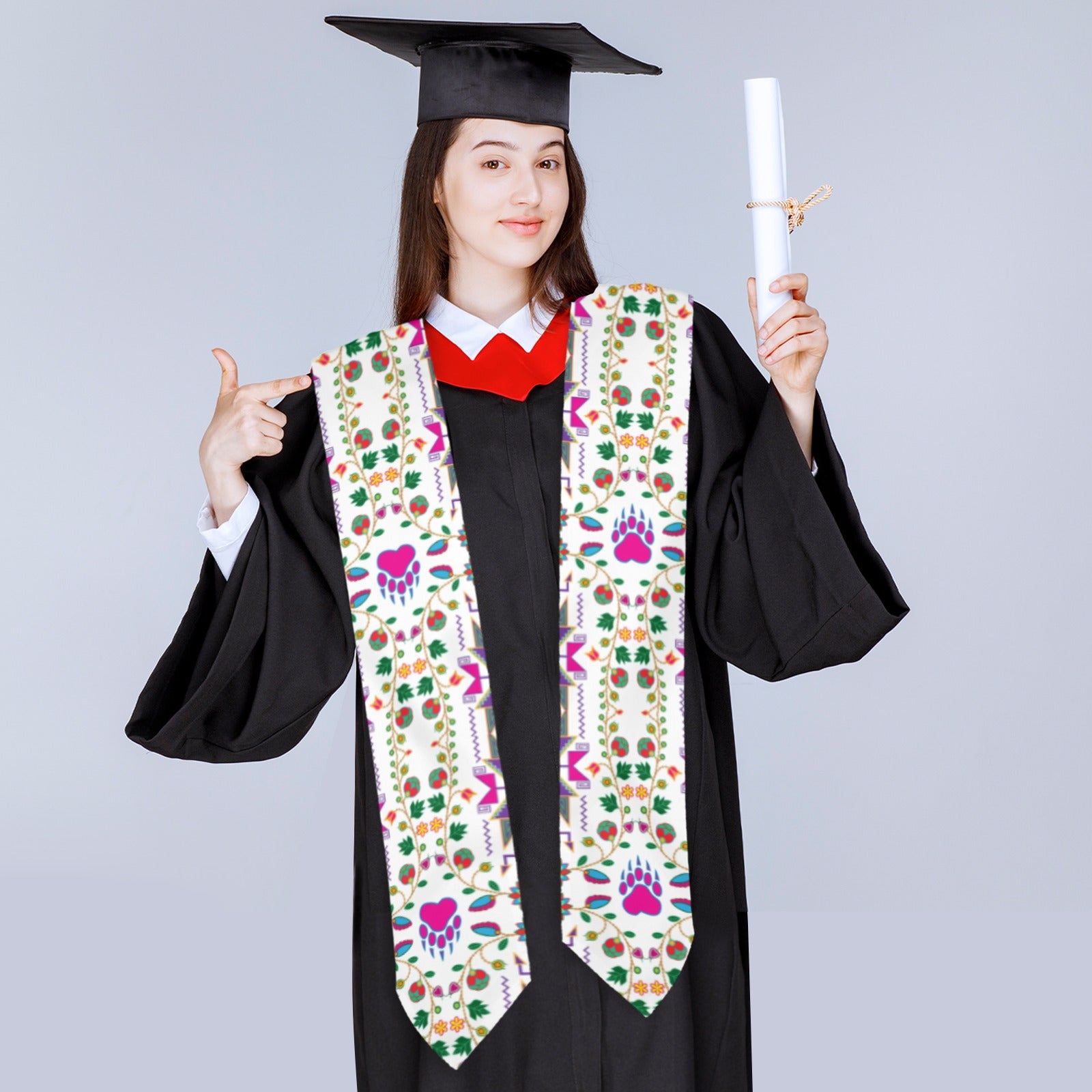 Geometric Floral Fall White Graduation Stole