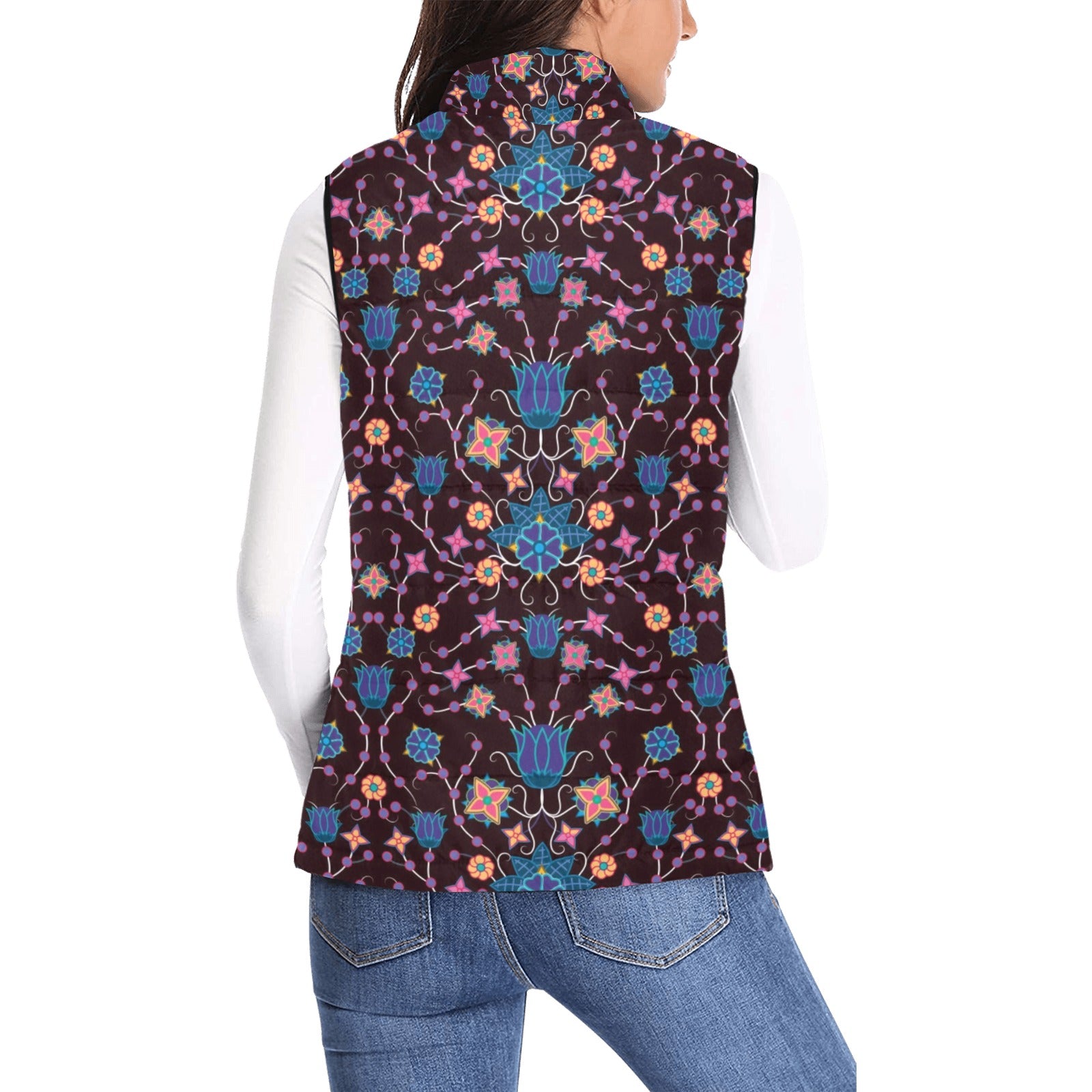 Floral Damask Purple Women's Padded Vest Jacket