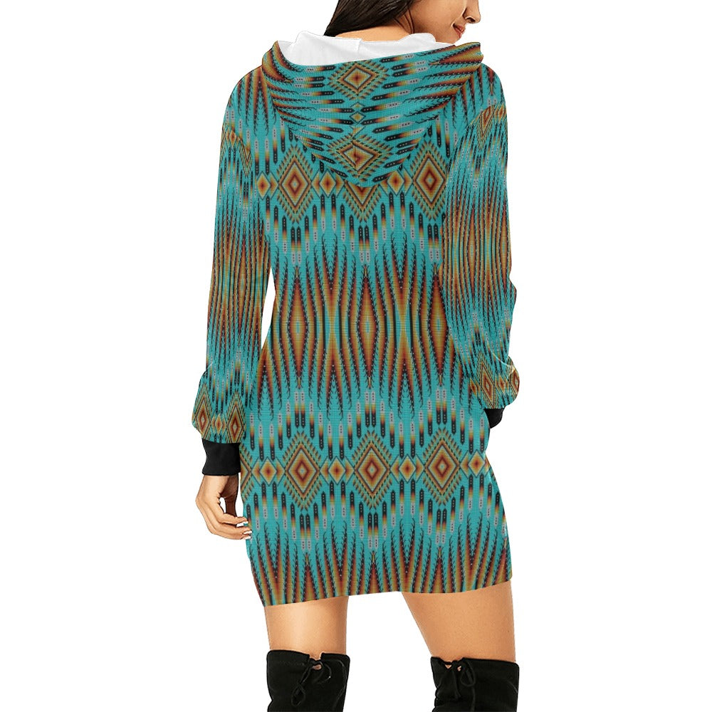 Fire Feather Turquoise Hoodie Dress