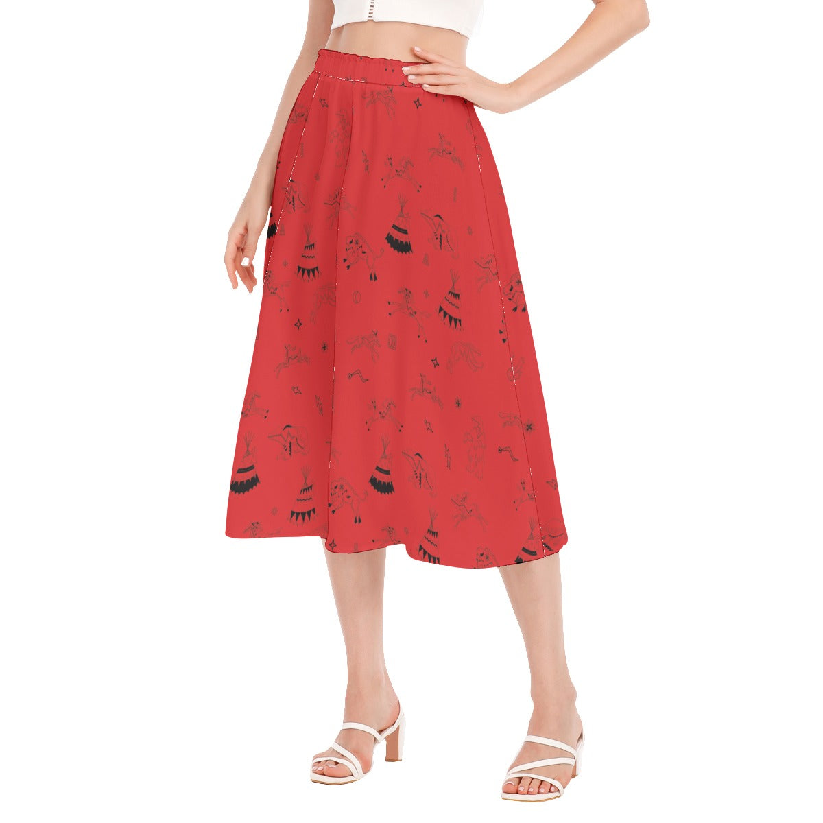 Ledger Dabbles Red Women's Long Section Chiffon Skirt