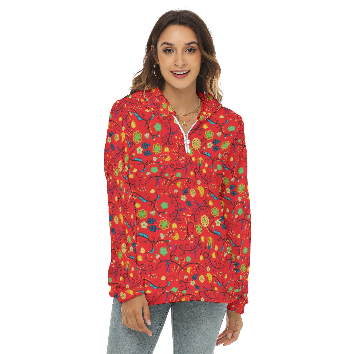 Nipin Blossom Fire Borg Fleece Hoodie With Half Zip