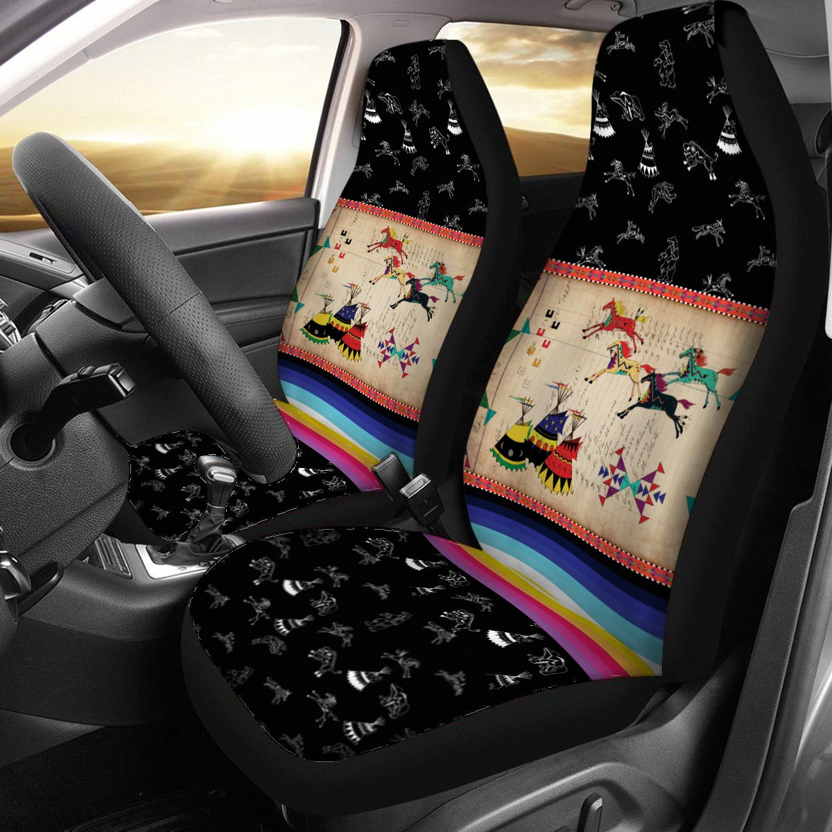 Horses Running Black Sky Universal Car Seat Cover With Thickened Back