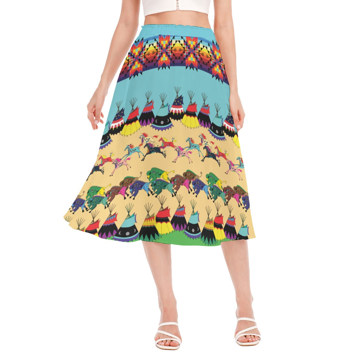 Horses and Buffalo Ledger Torquoise Women's Long Section Chiffon Skirt