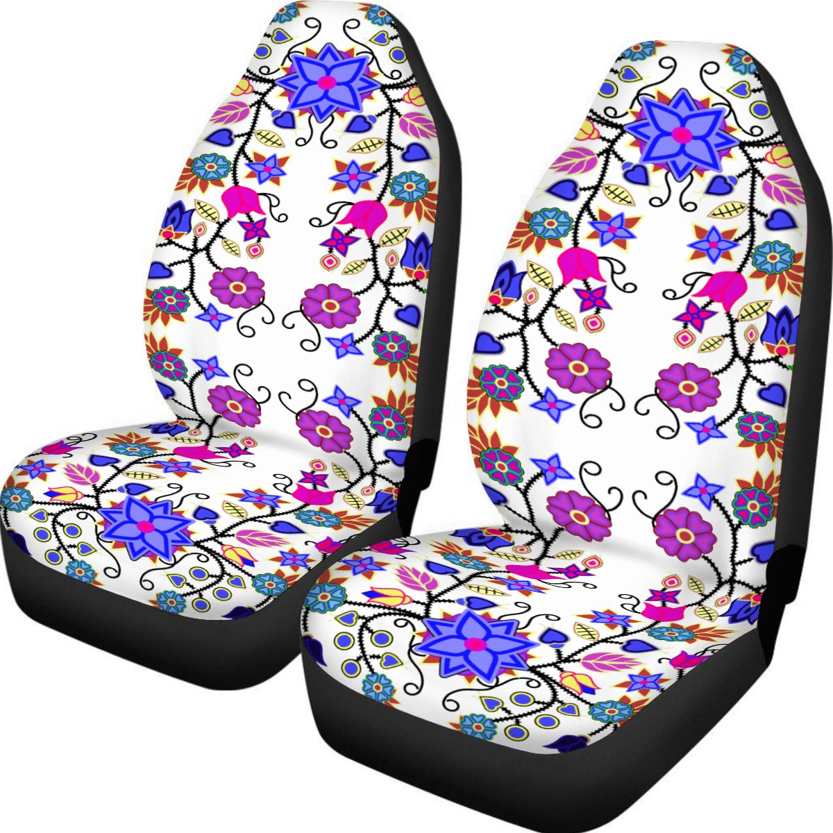 Floral Beadwork Seven Clans White Universal Car Seat Cover With Thickened Back