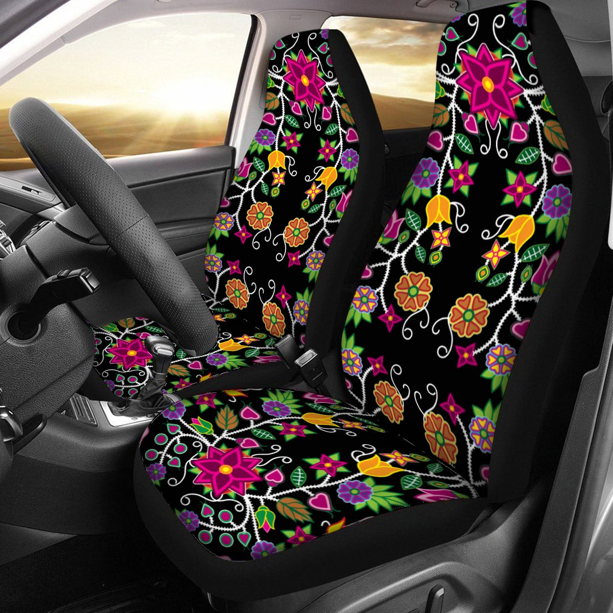 Floral Beadwork  Universal Car Seat Cover With Thickened Back