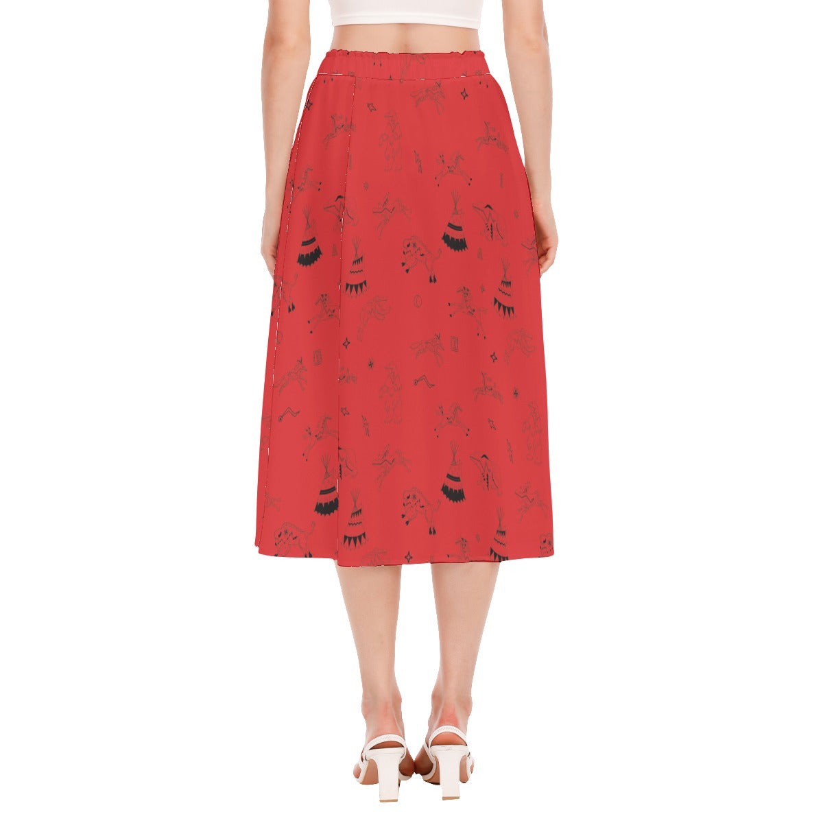 Ledger Dabbles Red Women's Long Section Chiffon Skirt