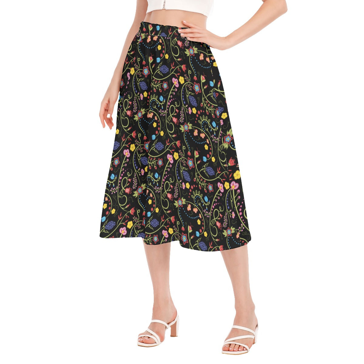 Fresh Fleur Midnight Women's Long Section Chiffon Skirt