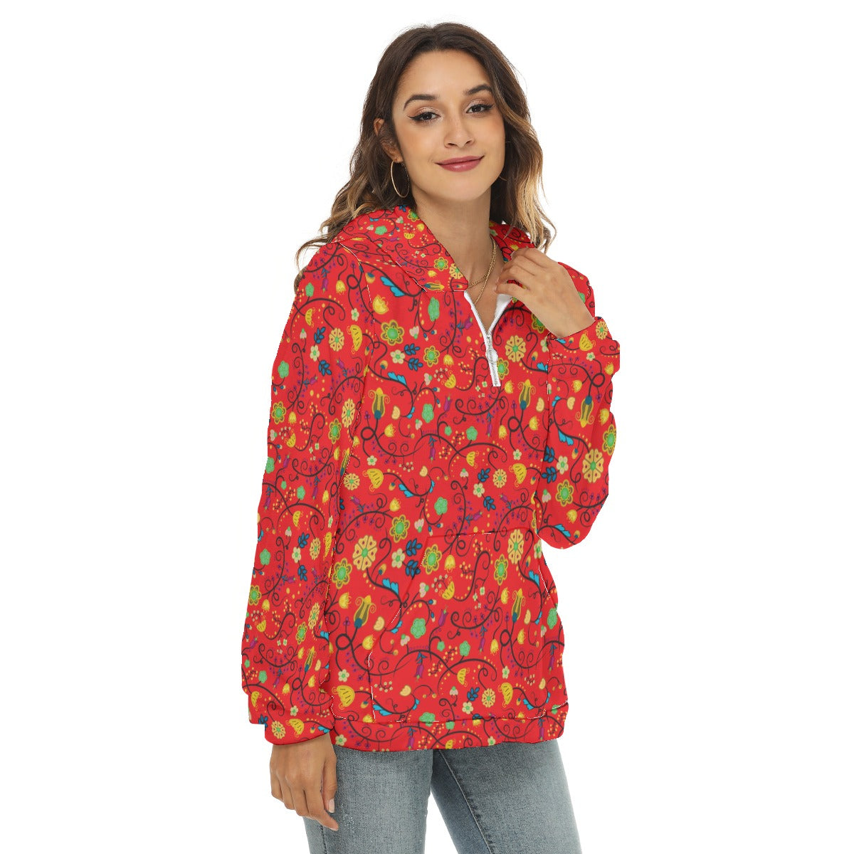 Nipin Blossom Fire Borg Fleece Hoodie With Half Zip