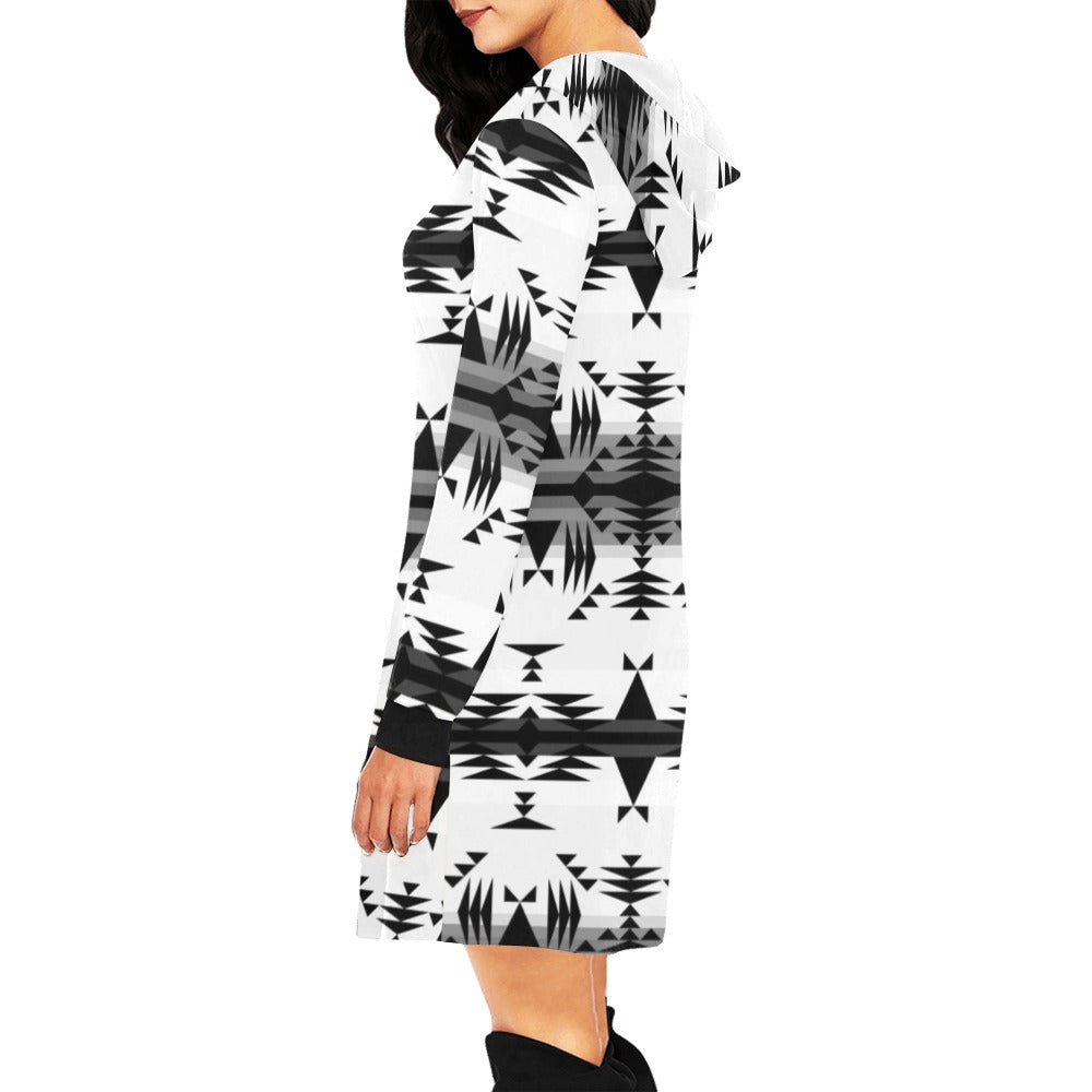 Between the Mountains White and Black Hoodie Dress