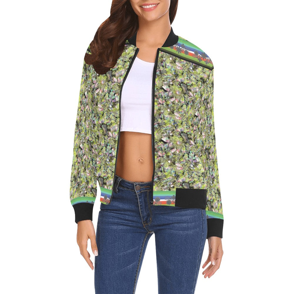 Culture in Nature Green Leaf Bomber Jacket for Women