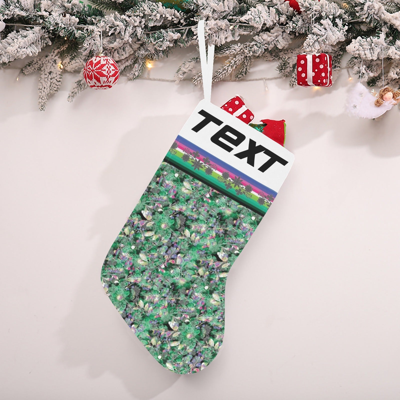 Culture in Nature Green Christmas Stocking (Custom Text on The Top)