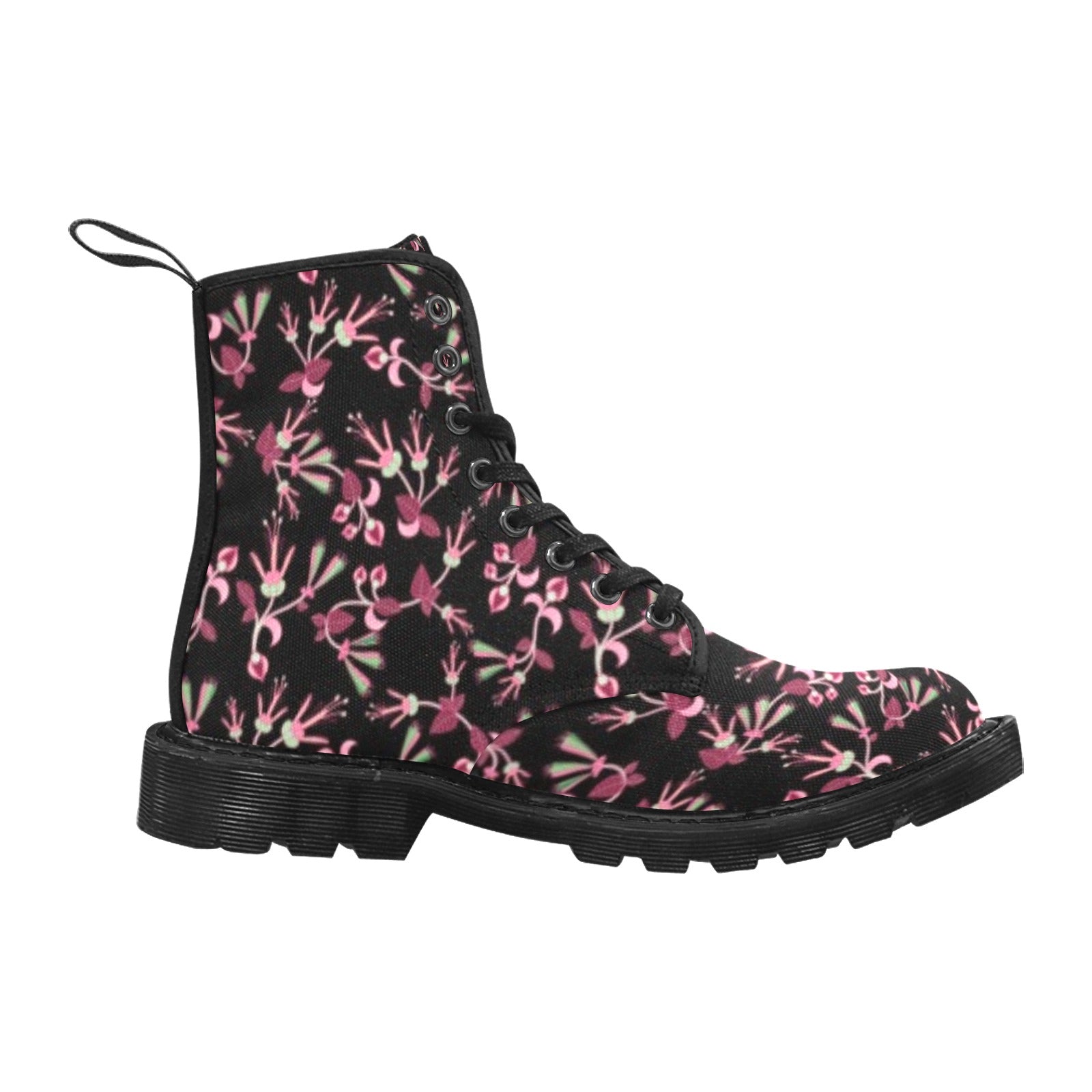 Floral Green Black Boots for Women (Black)