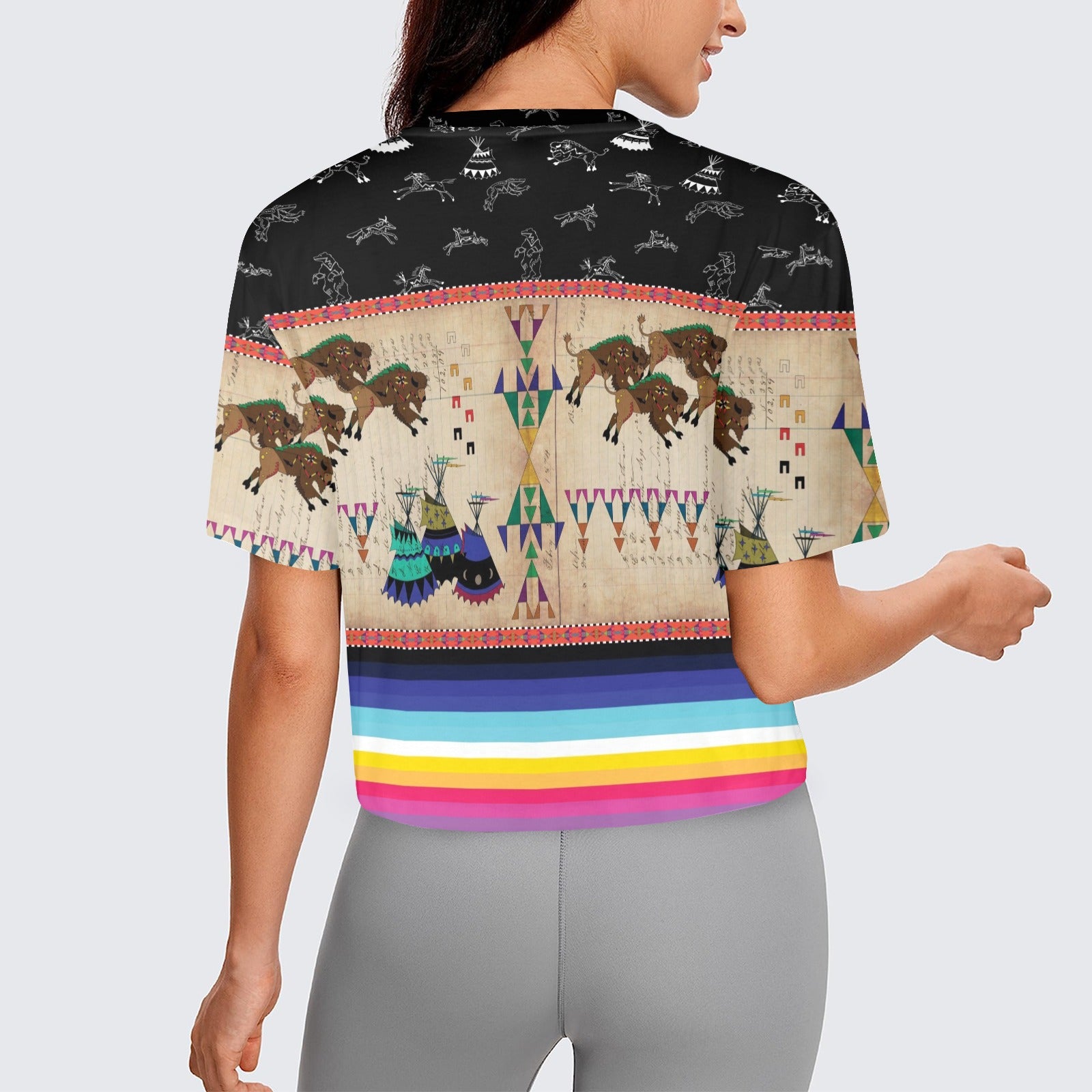 Buffalos Running Black Sky Women's Cropped T-shirt