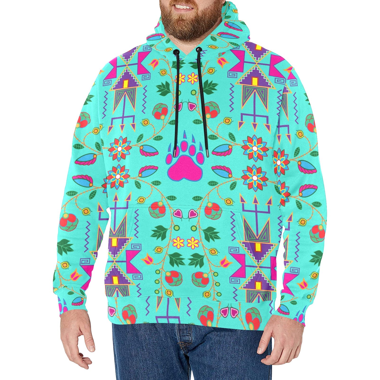 Geometric Floral Fall Sky Men's Long Sleeve Fleece Hoodie