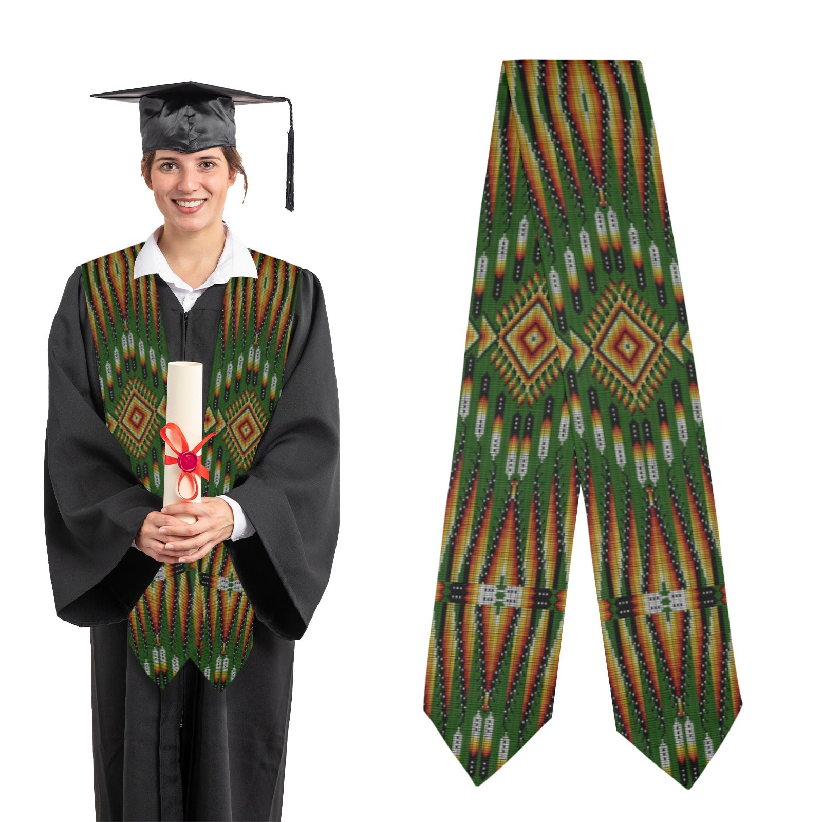 Fire Feather Green Graduation Stole