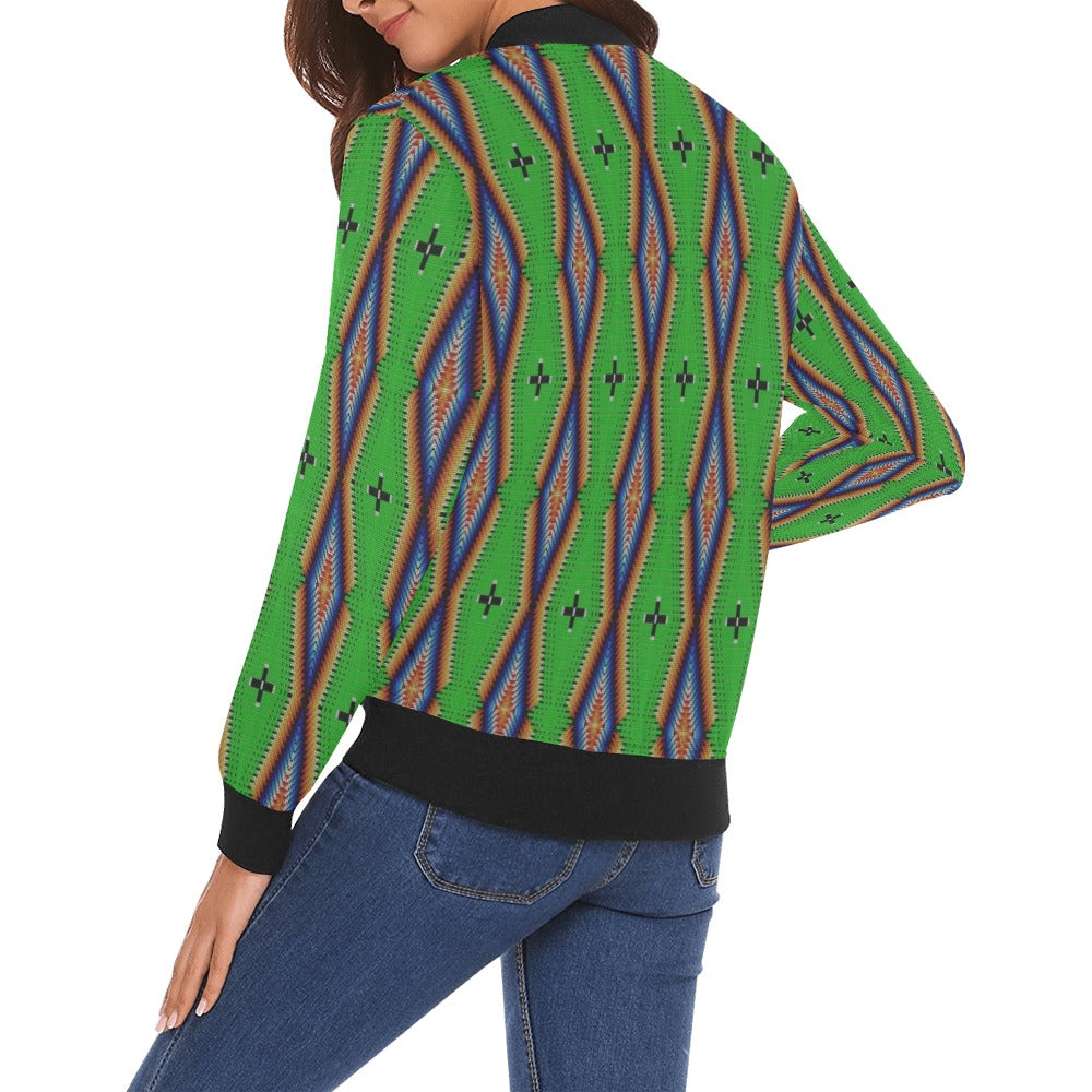 Diamond in the Bluff Lime All Over Print Bomber Jacket for Women