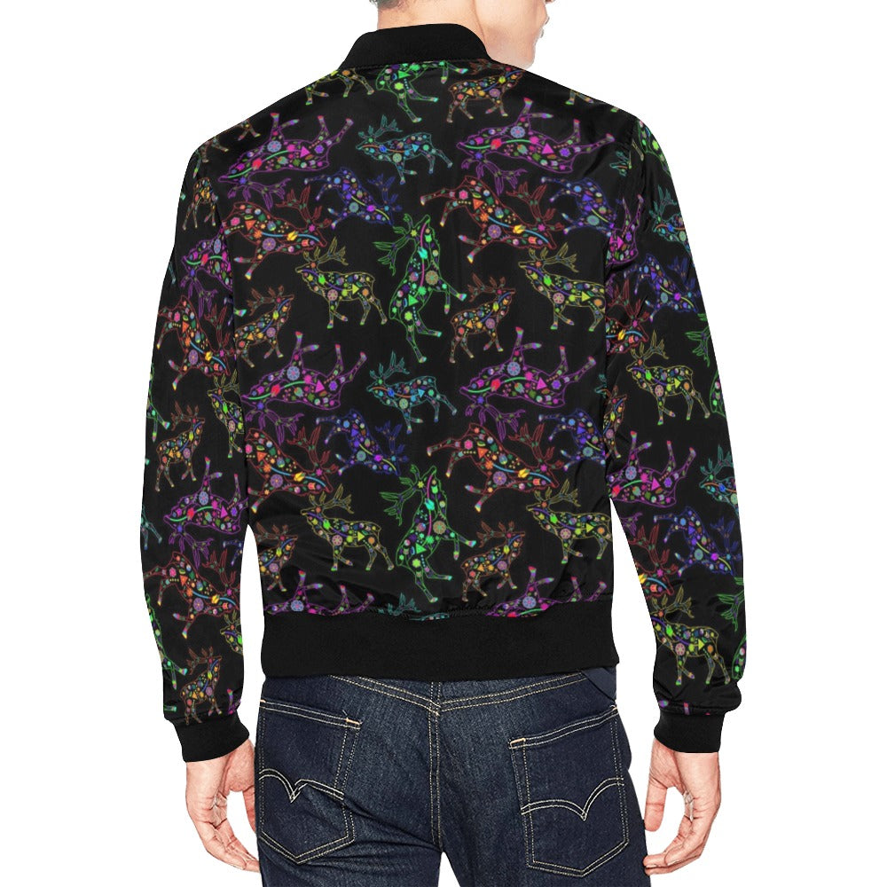 Neon Floral Elks Bomber Jacket for Men