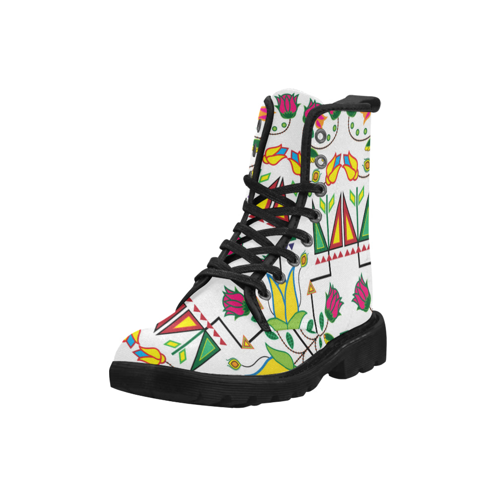 Geometric Floral Summer-White Boots for Women (Black)