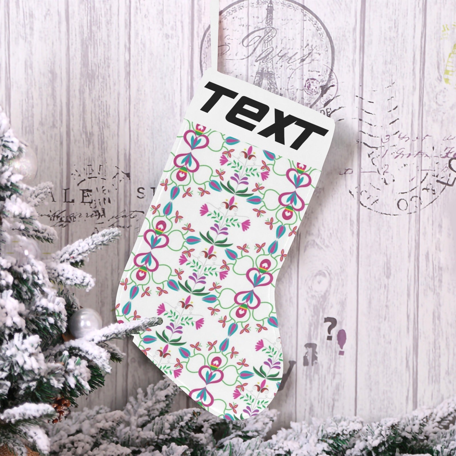 Quilled Divine White Christmas Stocking (Custom Text on The Top)