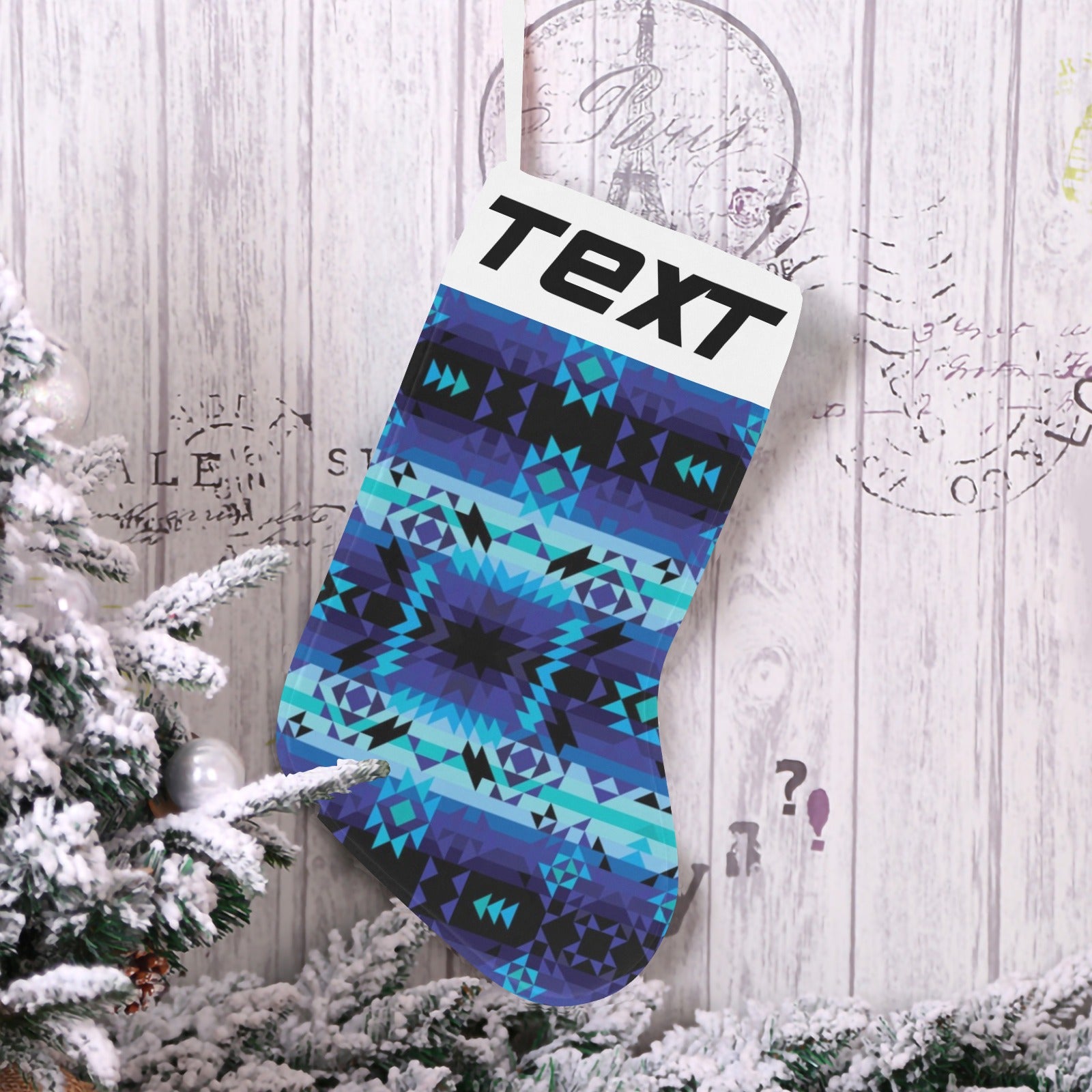 Blue Star Christmas Stocking (Custom Text on The Top)
