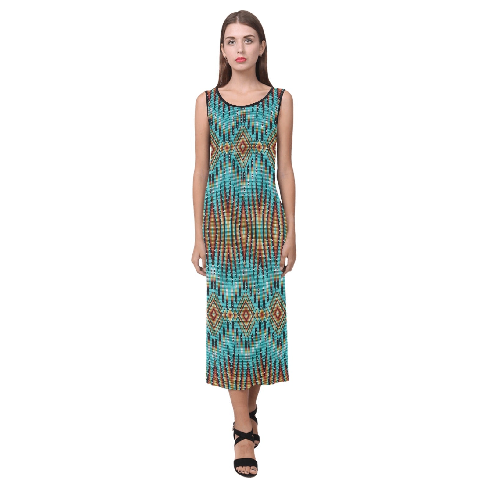 Fire Feather Turquoise Phaedra Sleeveless Open Fork Long Dress