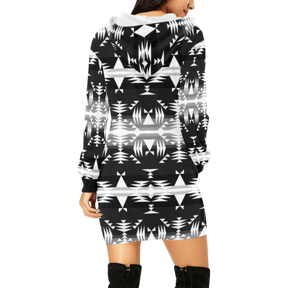 Between the Mountains Black and White Hoodie Dress