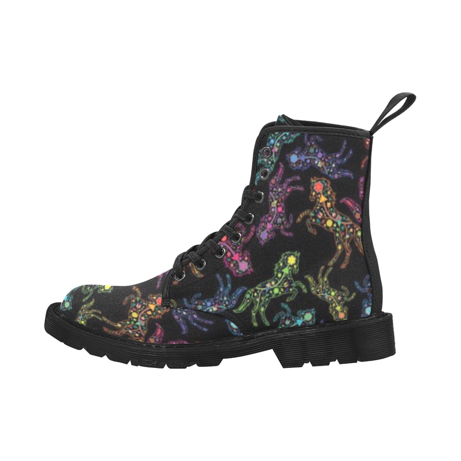 Neon Floral Horses Boots for Women (Black)