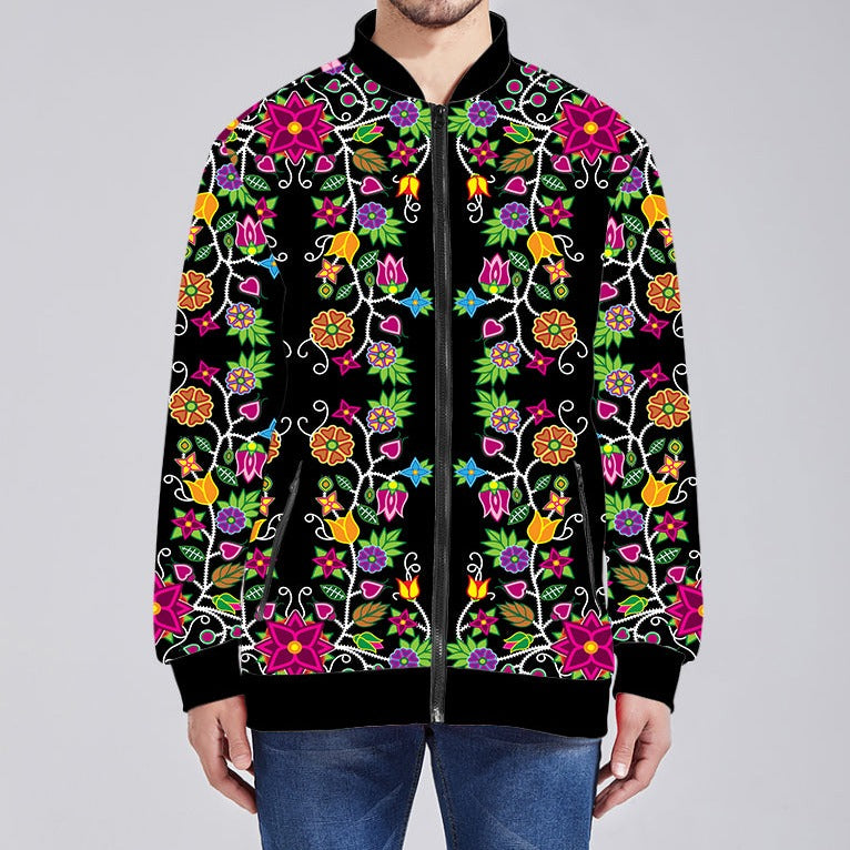 Floral Beadwork Youth Zippered Collared Lightweight Jacket