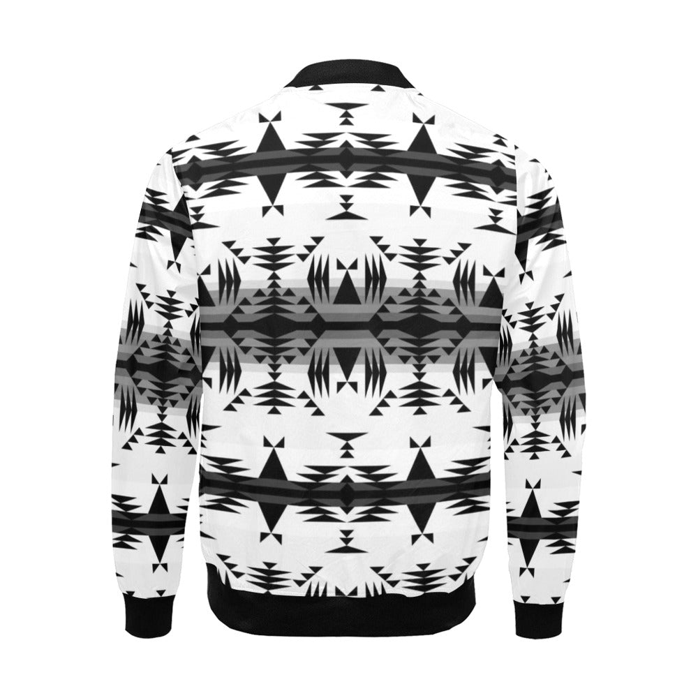 Between the Mountains White and Black Bomber Jacket for Men